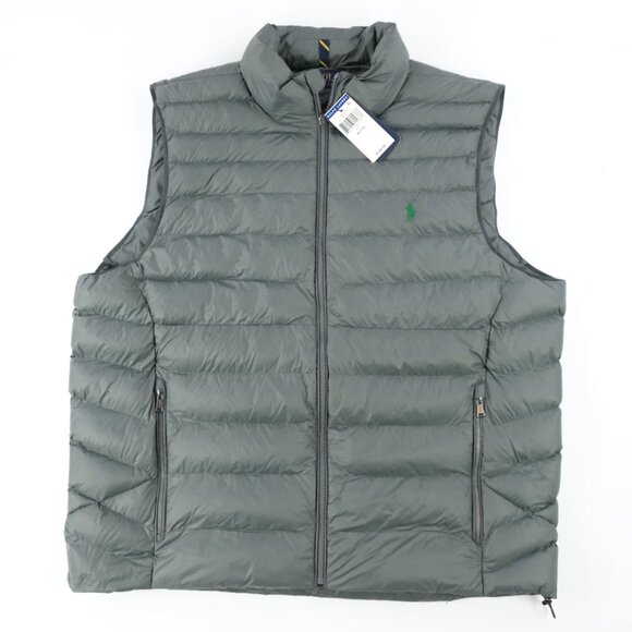 NWT Polo Ralph Lauren Men's Zip Down Packable Vest Gray Green Sz. XL $188 - Picture 1 of 7